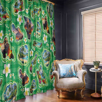 Hawaii Map with Plumeria Flower and Palaka Pattern Window Curtain Tropical Island Green Design