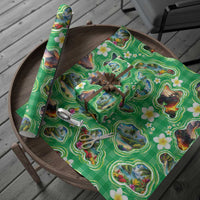 Hawaii Map with Plumeria Flower and Palaka Pattern Wrapping Paper Tropical Island Green Design LT03 - Polynesian Pride