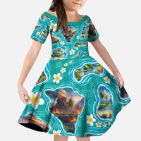 Hawaii Map with Plumeria Flower and Palaka Pattern Family Matching Tank Maxi Dress and Hawaiian Shirt Tropical Island Teal Design
