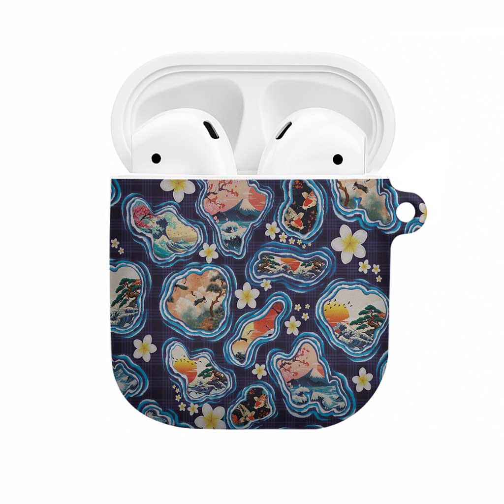 Hawaii Islands Map Design with Japanese Landscape AirPods Case Hawaiian Japan Fusion Art Navy Color LT03 Navy - Polynesian Pride