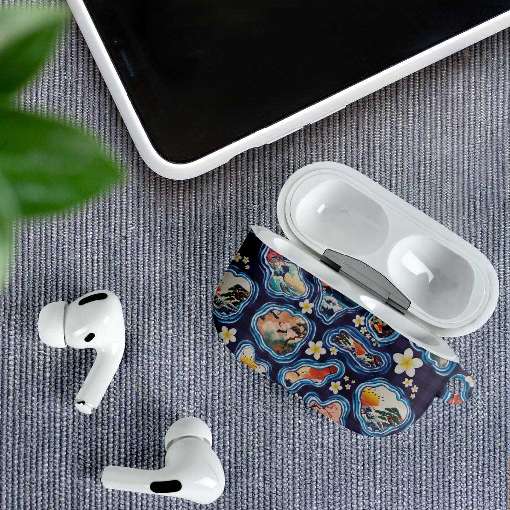 Hawaii Islands Map Design with Japanese Landscape AirPods Case Hawaiian Japan Fusion Art Navy Color LT03 - Polynesian Pride