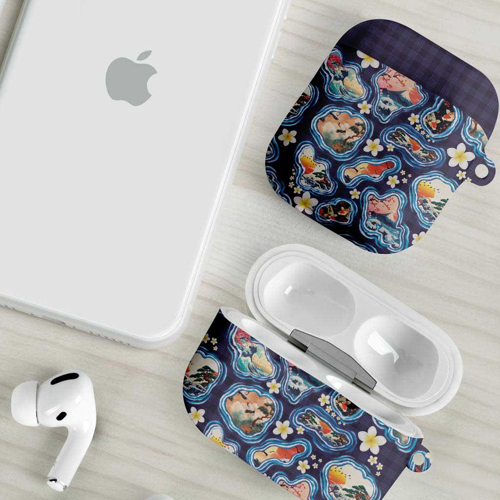 Hawaii Islands Map Design with Japanese Landscape AirPods Case Hawaiian Japan Fusion Art Navy Color LT03 - Polynesian Pride