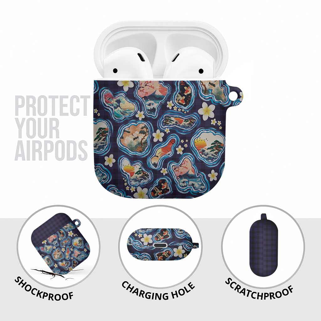 Hawaii Islands Map Design with Japanese Landscape AirPods Case Hawaiian Japan Fusion Art Navy Color LT03 - Polynesian Pride