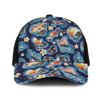 Hawaii Islands Map Design with Japanese Landscape Baseball Net Cap Hawaiian Japan Fusion Art Navy Color LT03 One Size Black Navy - Polynesian Pride