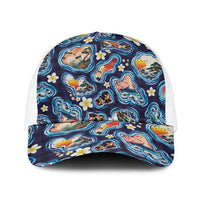 Hawaii Islands Map Design with Japanese Landscape Baseball Net Cap Hawaiian Japan Fusion Art Navy Color LT03 One Size White Navy - Polynesian Pride