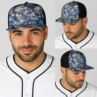 Hawaii Islands Map Design with Japanese Landscape Baseball Net Cap Hawaiian Japan Fusion Art Navy Color LT03 - Polynesian Pride