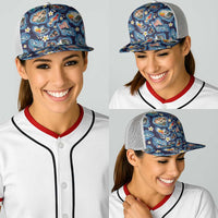 Hawaii Islands Map Design with Japanese Landscape Baseball Net Cap Hawaiian Japan Fusion Art Navy Color LT03 - Polynesian Pride