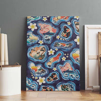 Hawaii Islands Map Design with Japanese Landscape Canvas Wall Art Hawaiian Japan Fusion Art Navy Color