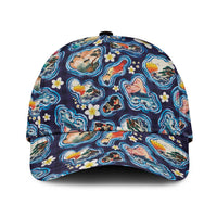 Hawaii Islands Map Design with Japanese Landscape Classic Cap Hawaiian Japan Fusion Art Navy Color