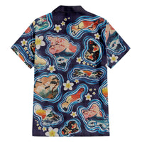 Hawaii Islands Map Design with Japanese Landscape Family Matching Off Shoulder Short Dress and Hawaiian Shirt Hawaiian Japan Fusion Art Navy Color LT03 - Polynesian Pride