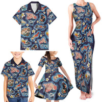 Hawaii Islands Map Design with Japanese Landscape Family Matching Tank Maxi Dress and Hawaiian Shirt Hawaiian Japan Fusion Art Navy Color LT03 - Polynesian Pride