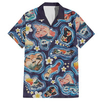 Hawaii Islands Map Design with Japanese Landscape Family Matching Tank Maxi Dress and Hawaiian Shirt Hawaiian Japan Fusion Art Navy Color LT03 Dad's Shirt - Short Sleeve Navy - Polynesian Pride