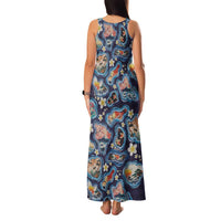 Hawaii Islands Map Design with Japanese Landscape Family Matching Tank Maxi Dress and Hawaiian Shirt Hawaiian Japan Fusion Art Navy Color LT03 - Polynesian Pride