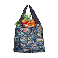 Hawaii Islands Map Design with Japanese Landscape Grocery Bag Hawaiian Japan Fusion Art Navy Color LT03 1-pack One Size Navy - Polynesian Pride