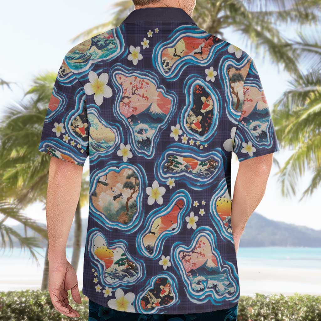 Hawaii Islands Map Design with Japanese Landscape Hawaiian Shirt Hawaiian Japan Fusion Art Navy Color LT03 - Polynesian Pride