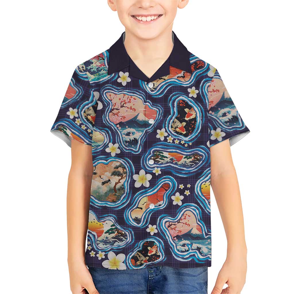 Hawaii Islands Map Design with Japanese Landscape Hawaiian Shirt Hawaiian Japan Fusion Art Navy Color LT03 - Polynesian Pride