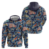 Hawaii Islands Map Design with Japanese Landscape Hoodie Hawaiian Japan Fusion Art Navy Color