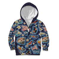 Hawaii Islands Map Design with Japanese Landscape Kid Hoodie Hawaiian Japan Fusion Art Navy Color