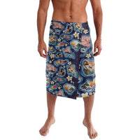 Hawaii Islands Map Design with Japanese Landscape Lavalava Hawaiian Japan Fusion Art Navy Color