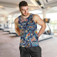 Hawaii Islands Map Design with Japanese Landscape Men Tank Top Hawaiian Japan Fusion Art Navy Color LT03 Navy - Polynesian Pride
