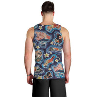 Hawaii Islands Map Design with Japanese Landscape Men Tank Top Hawaiian Japan Fusion Art Navy Color LT03 - Polynesian Pride