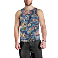 Hawaii Islands Map Design with Japanese Landscape Men Tank Top Hawaiian Japan Fusion Art Navy Color LT03 - Polynesian Pride