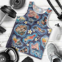 Hawaii Islands Map Design with Japanese Landscape Men Tank Top Hawaiian Japan Fusion Art Navy Color LT03 - Polynesian Pride