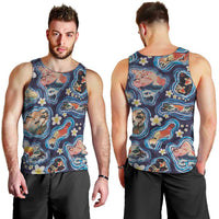 Hawaii Islands Map Design with Japanese Landscape Men Tank Top Hawaiian Japan Fusion Art Navy Color LT03 - Polynesian Pride
