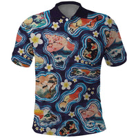 Hawaii Islands Map Design with Japanese Landscape Polo Shirt Hawaiian Japan Fusion Art Navy Color LT03 Navy - Polynesian Pride
