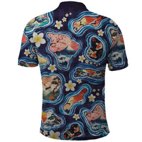 Hawaii Islands Map Design with Japanese Landscape Polo Shirt Hawaiian Japan Fusion Art Navy Color LT03 - Polynesian Pride
