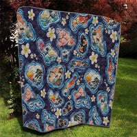 Hawaii Islands Map Design with Japanese Landscape Quilt Hawaiian Japan Fusion Art Navy Color
