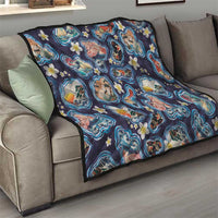 Hawaii Islands Map Design with Japanese Landscape Quilt Hawaiian Japan Fusion Art Navy Color