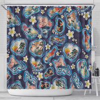 Hawaii Islands Map Design with Japanese Landscape Shower Curtain Hawaiian Japan Fusion Art Navy Color LT03 - Polynesian Pride