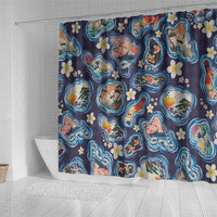 Hawaii Islands Map Design with Japanese Landscape Shower Curtain Hawaiian Japan Fusion Art Navy Color LT03 - Polynesian Pride