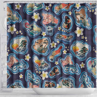 Hawaii Islands Map Design with Japanese Landscape Shower Curtain Hawaiian Japan Fusion Art Navy Color LT03 - Polynesian Pride