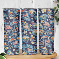 Hawaii Islands Map Design with Japanese Landscape Skinny Tumbler Hawaiian Japan Fusion Art Navy Color