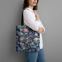 Hawaii Islands Map Design with Japanese Landscape Tote Bag Hawaiian Japan Fusion Art Navy Color LT03 - Polynesian Pride