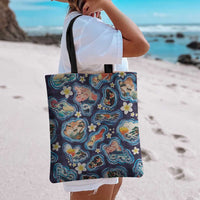 Hawaii Islands Map Design with Japanese Landscape Tote Bag Hawaiian Japan Fusion Art Navy Color LT03 - Polynesian Pride