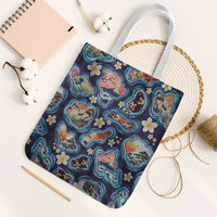 Hawaii Islands Map Design with Japanese Landscape Tote Bag Hawaiian Japan Fusion Art Navy Color LT03 White Strap One Size Navy - Polynesian Pride