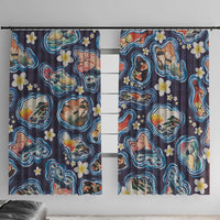 Hawaii Islands Map Design with Japanese Landscape Window Curtain Hawaiian Japan Fusion Art Navy Color