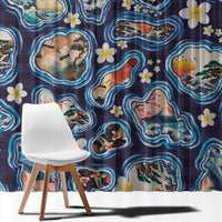 Hawaii Islands Map Design with Japanese Landscape Window Curtain Hawaiian Japan Fusion Art Navy Color