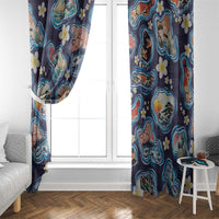 Hawaii Islands Map Design with Japanese Landscape Window Curtain Hawaiian Japan Fusion Art Navy Color