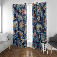 Hawaii Islands Map Design with Japanese Landscape Window Curtain Hawaiian Japan Fusion Art Navy Color