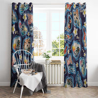 Hawaii Islands Map Design with Japanese Landscape Window Curtain Hawaiian Japan Fusion Art Navy Color