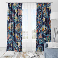 Hawaii Islands Map Design with Japanese Landscape Window Curtain Hawaiian Japan Fusion Art Navy Color