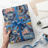 Hawaii Islands Map Design with Japanese Landscape Wrapping Paper Hawaiian Japan Fusion Art Navy Color