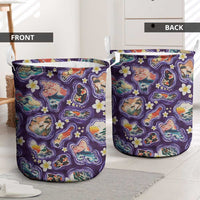 Hawaii Islands Map Design with Japanese Landscape Laundry Basket Hawaiian Japan Fusion Art Purple Color LT03 - Polynesian Pride
