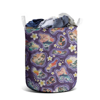 Hawaii Islands Map Design with Japanese Landscape Laundry Basket Hawaiian Japan Fusion Art Purple Color LT03 - Polynesian Pride