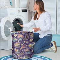 Hawaii Islands Map Design with Japanese Landscape Laundry Basket Hawaiian Japan Fusion Art Purple Color LT03 - Polynesian Pride