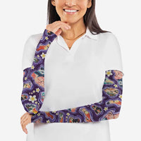Hawaii Islands Map Design with Japanese Landscape Arm Sleeves Hawaiian Japan Fusion Art Purple Color